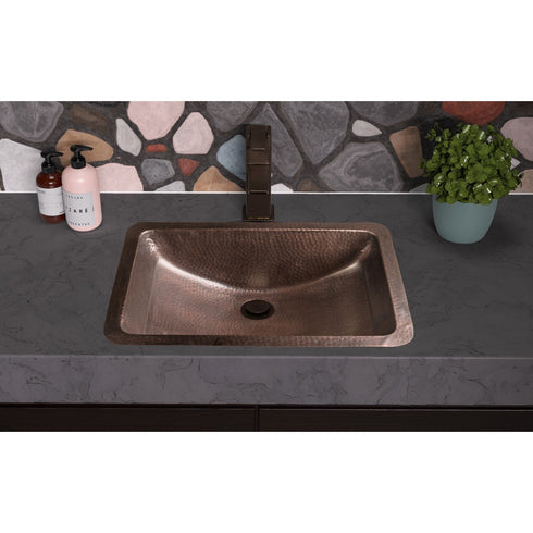 Pure Copper Hand Hammered 21 inch Venetian Dual Mount Drop In Undermount Bathroom Sink
